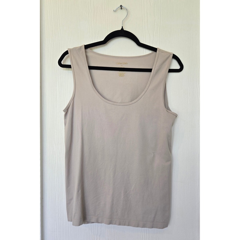 Calvin Klein Seamless Scoop Neck Top Beige Taupe L/XL Classic Minimalist Capsule